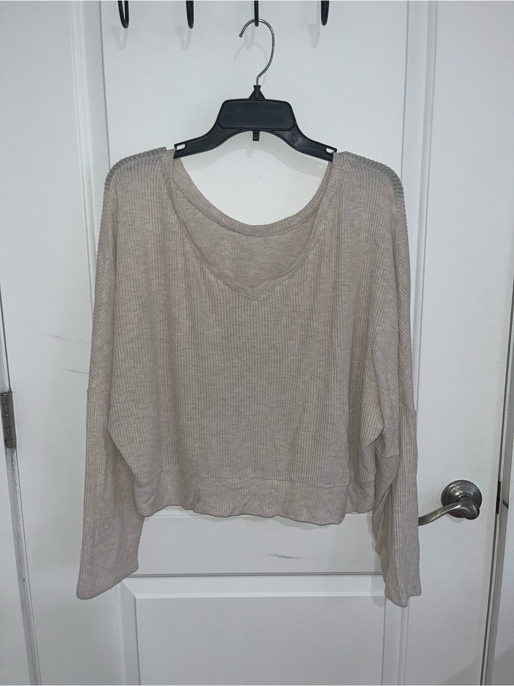 Target Light Taupe Ribbed V-Neck Pullover Top